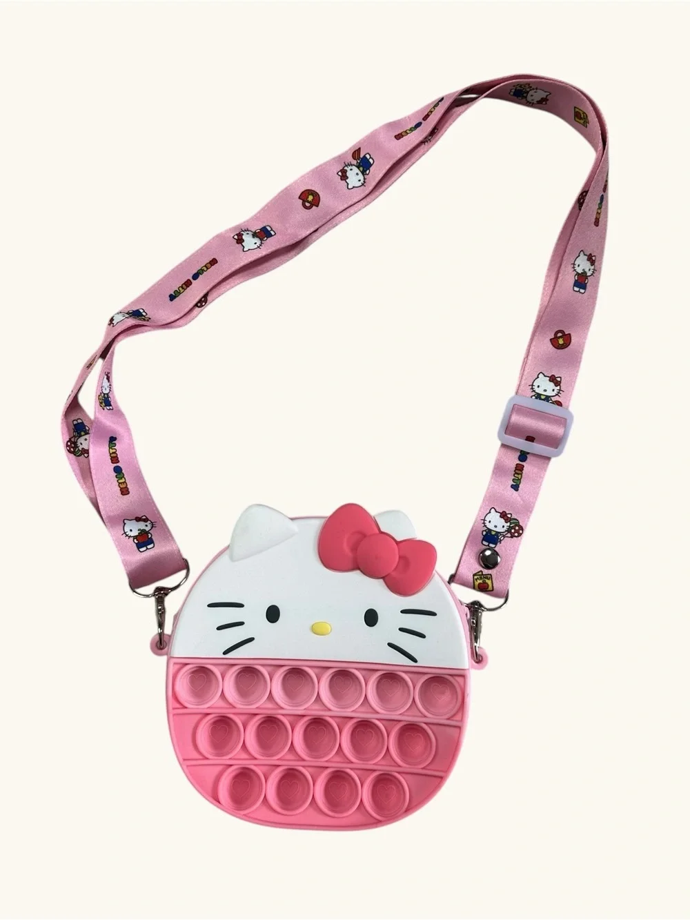 Hello Kitty Pink and White Pop-It Crossbody Purse with Character Strap